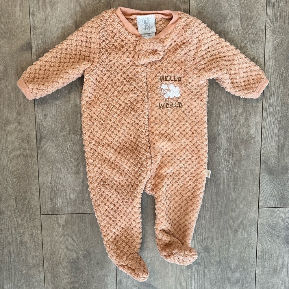 Little & Loved Boutique Fleece Sleeper Footies Sheep/Hello World baby 0-3 months